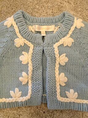 Love Shack Fancy Kids Baby Blue Knit Cardigan Size 18-24M